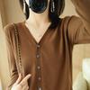 Spring and Autumn Knitted Cardigan Women's V-neck All-match Sweater Thin Short Outer Top Loose Long-sleeved Sweater Jacket