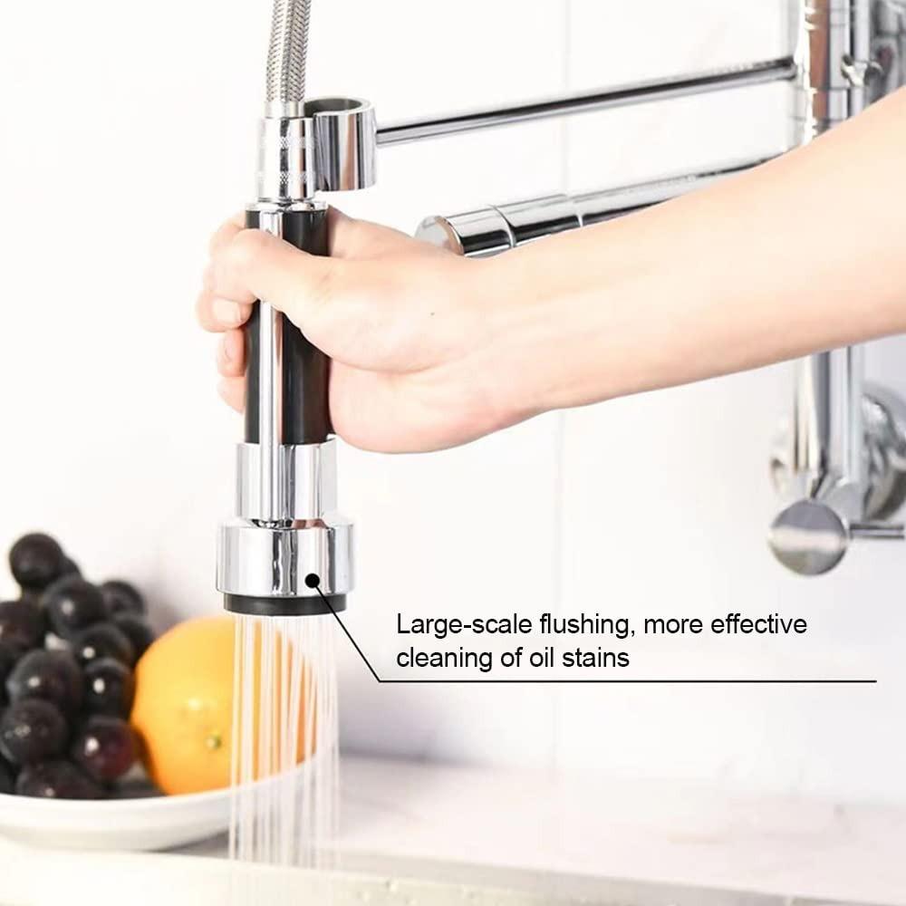Double Output Kitchen Spring Faucet Stainless 360° Rotating Sink Faucet Vertical/wall Mounted High Pressure Hot/Cold Faucets