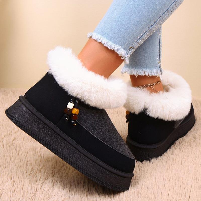 Fashion Black Faux Fur Snow Boots for Women Winter Short Plush Coldproof Warm Ankle Boots Woman Comfort Soft Sole Platform Botas Ladies
