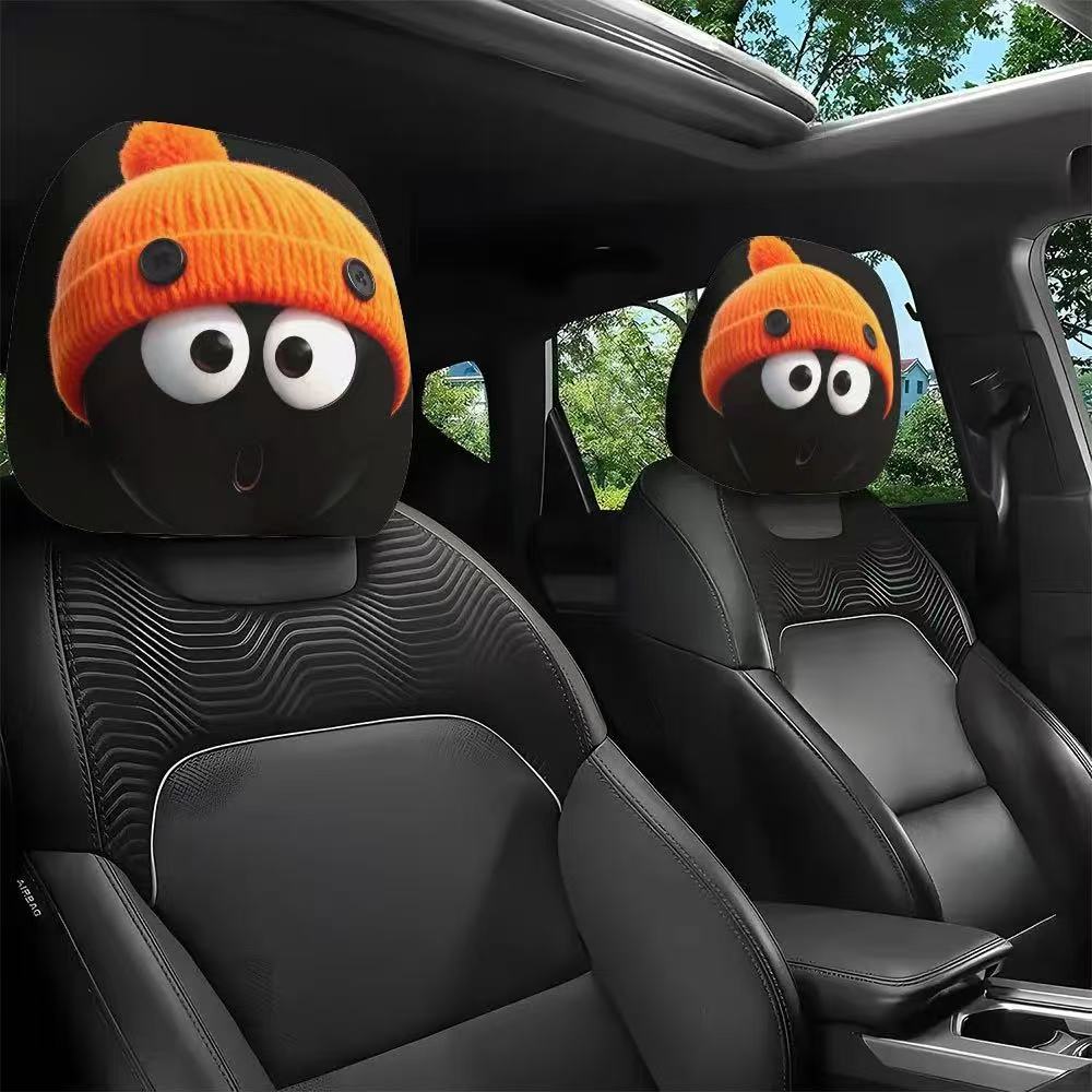 

2pcs Cartoon Big Eye Funny Print Car Headrest Covers,No Filling Material,Easy to Install and Wash,Universal Fit for All Vehicles