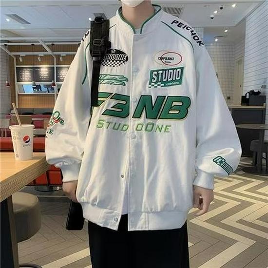 

Мужская уличная гоночная куртка: Весенне-осенний дизайн бейсбольной байкерской одежды XXL белый