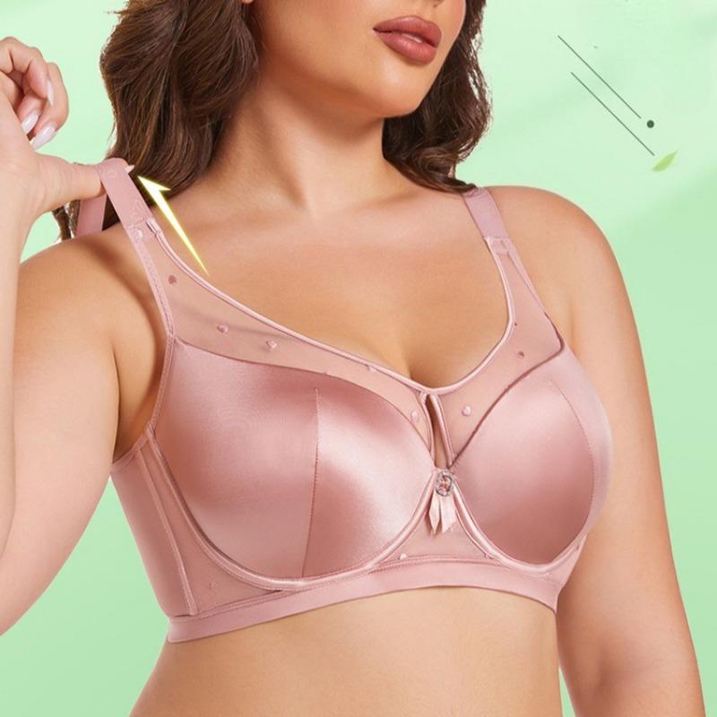European and American Light-weight Plus-size Underwear Silky Glossy Cloth Splicing Sexy Gathered Breathable Bra