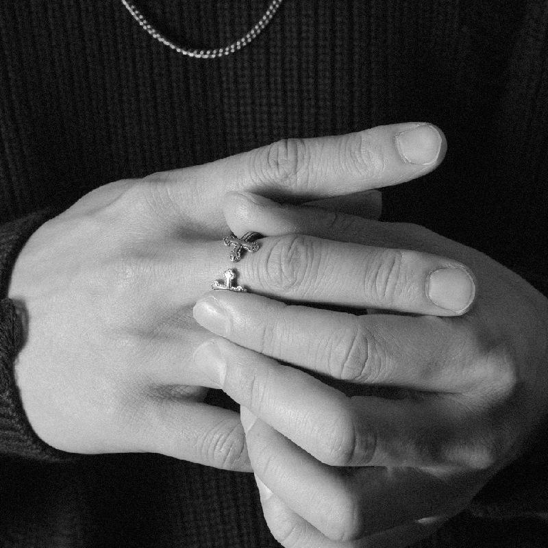 Men s Retro Unisex Double Cross Ring: Trendy, Distressed, Adjustable, Hip Hop Style Open Adjustable винтажный серебристый