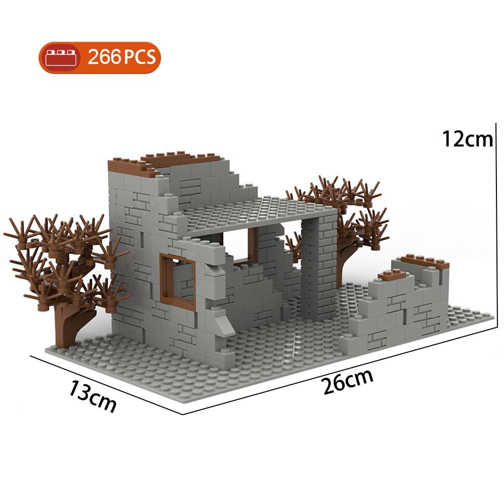MOC Parts Military Battlefield WW2 Ruins Weapons Fortress Blockhouse Model Building Blocks Army Architecture Bricks Toy Kid Gift