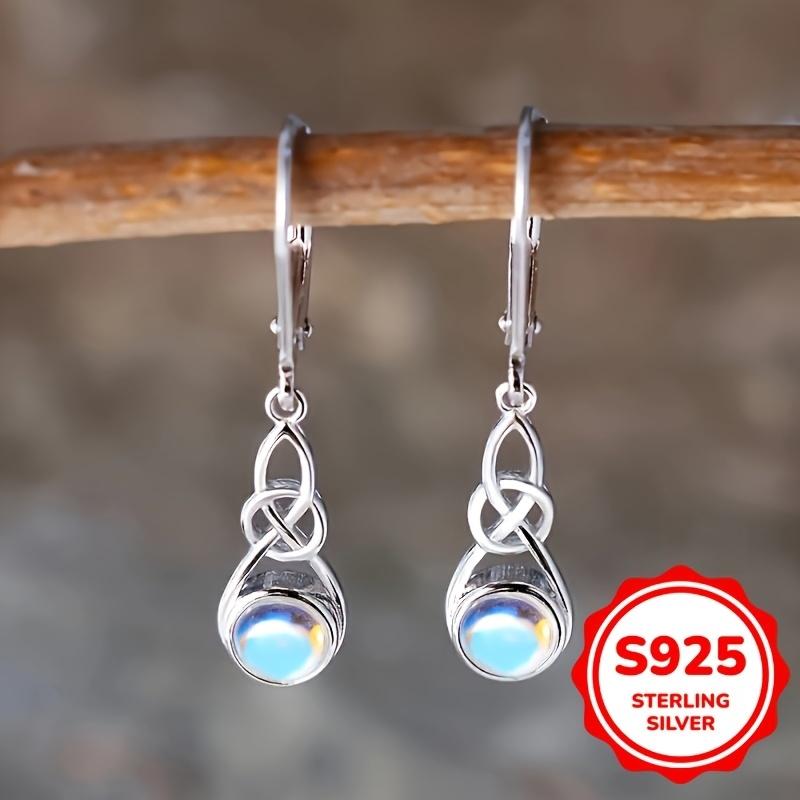 925 Sterling Silver Anti Allergy Earrings for Women Celtic Knot Moonstone Drop Earrings Jewelry Gift