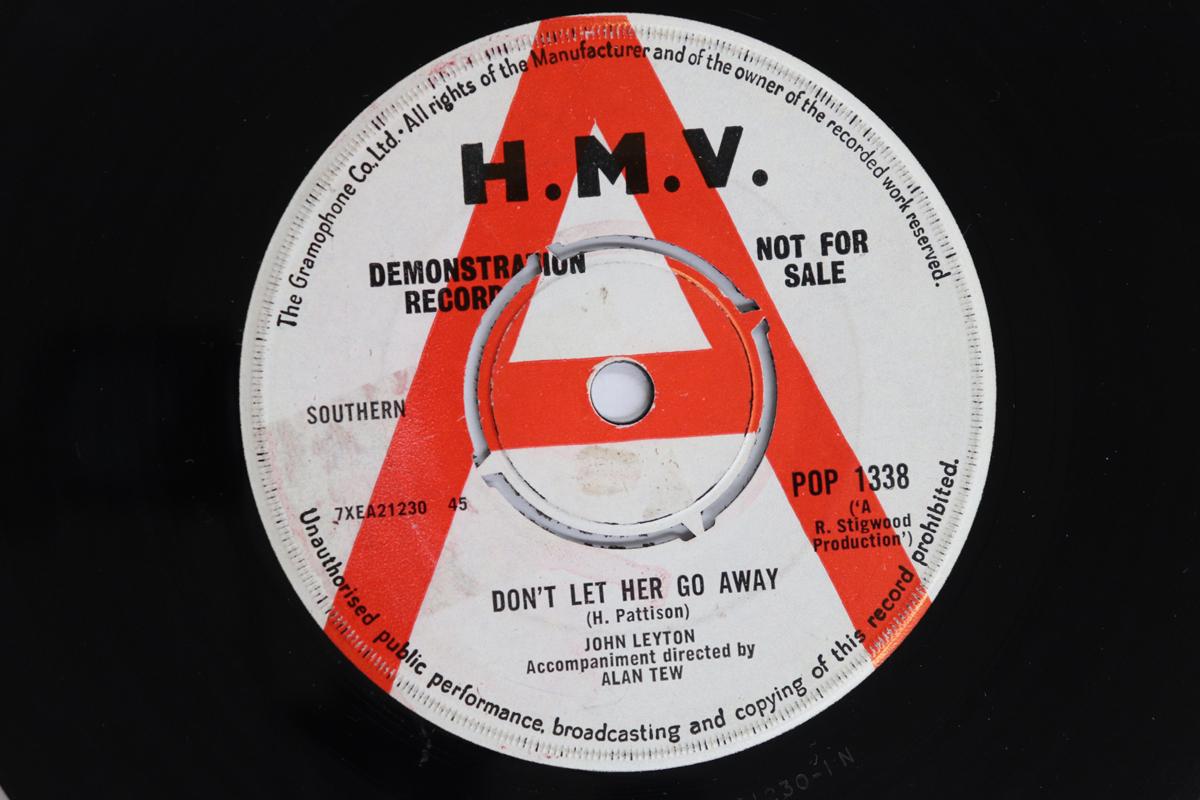 

7inch Record JOHN LEYTON - Don t Let Her Go Away / I Want A Lo POP1338PROMO HIS MASTER S VO 1964 UK Pop Used