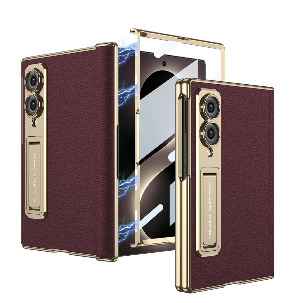 For Samsung Galaxy Z Fold 8 Wide Case Skin-Friendly Matte Leather Bracket with Tempered Film Shockproof Back Cover Accessories