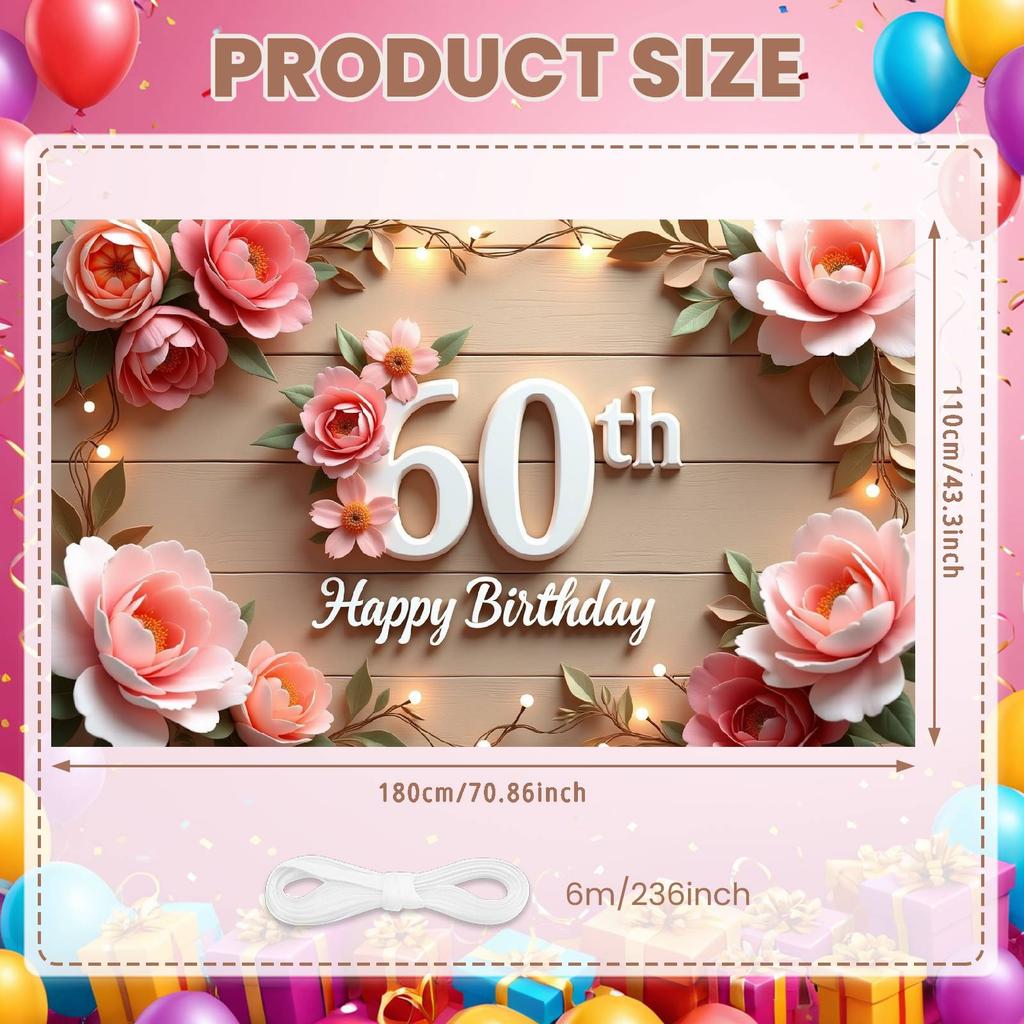 Banner Milestone Birthday Theme Happy 60th Birthday Banner Birthday Celebration Background Feminine Aesthetic For Indoor Event