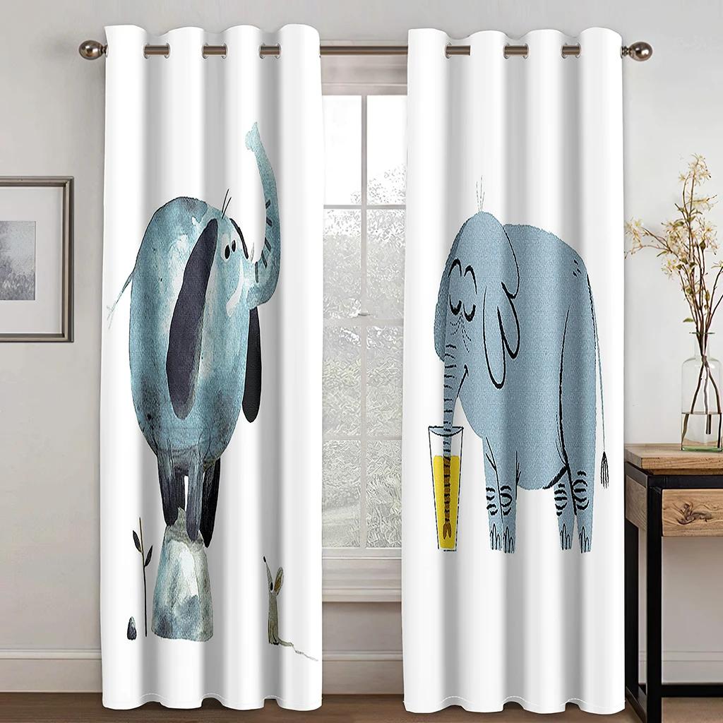 3D Printing Rainbow Cute Animal Cheap Cartoon Children's Thin Window Curtains for Girls Boys Living Room Bedroom Decor 2 Panels