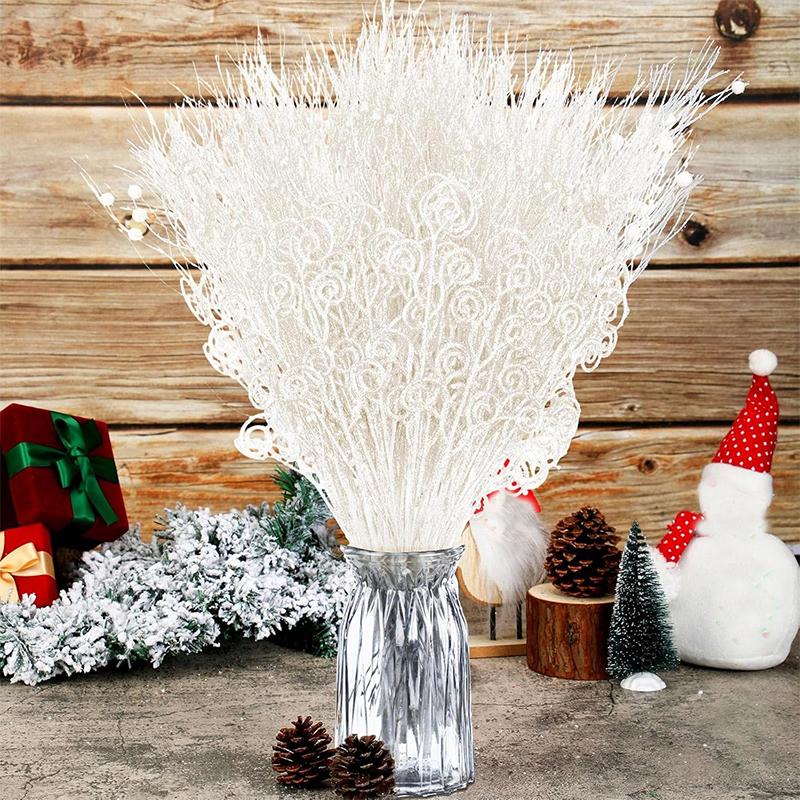 6Pcs Glitter Artificial Berry Bouquet Fake Plant Christmas Decoration for Home Decor Christmas Tree DIY Wreath Navidad Accessory