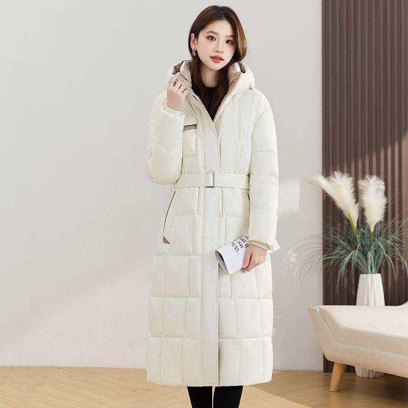 Thickened Winter Hooded Long Padded Jacket Slim Waist Design Warm Coat for Ladies