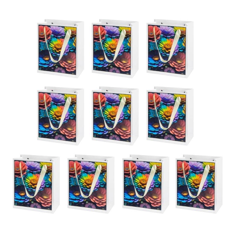 10 Pieces Multicolors Paper Bags Stylish Holiday Present Storage Pouches Handmade Assorted Color Gift Bag with Handles