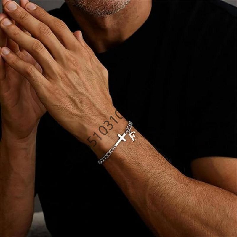 26 Letters Charm Bracelet Stainless Steel A-Z Handchain Adjustable Length for Women Girl Men Gift