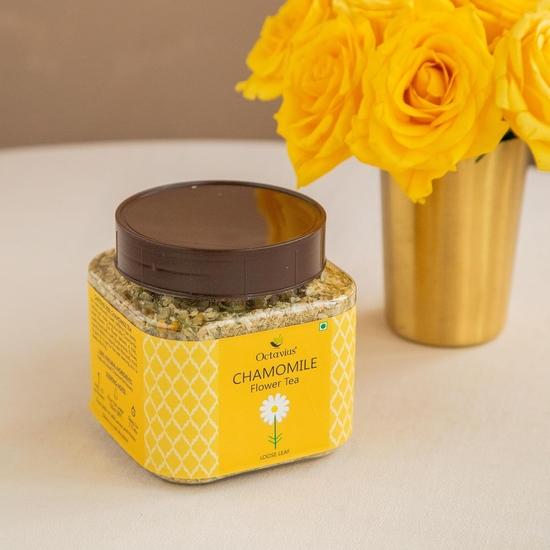 Ceai de flori de mușețel Octavius pentru somn - 50 g || INFUZOR DE CEAI GRATUIT (MINGE) || Ceai Herbal 100% Natural cu Frunze Întregi | Fără Cafeină | Somn Bun| Borcan 50 g