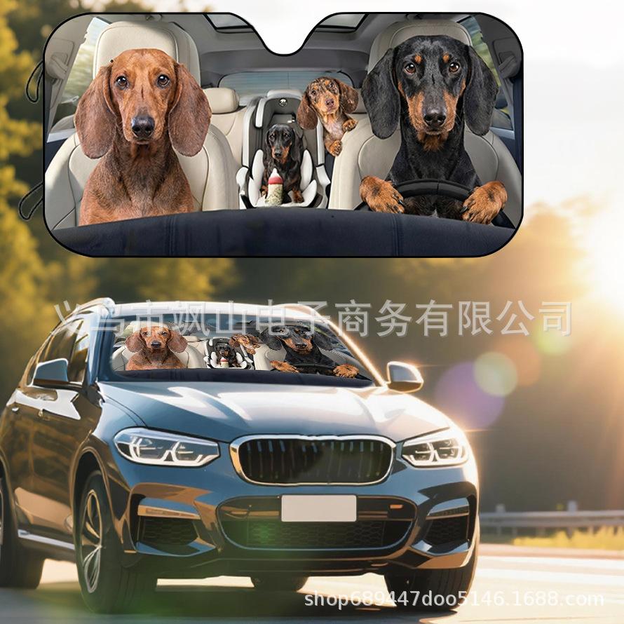Platform Rottweiler Black Dog Print Car Front Glass Sunscreen Sunshade