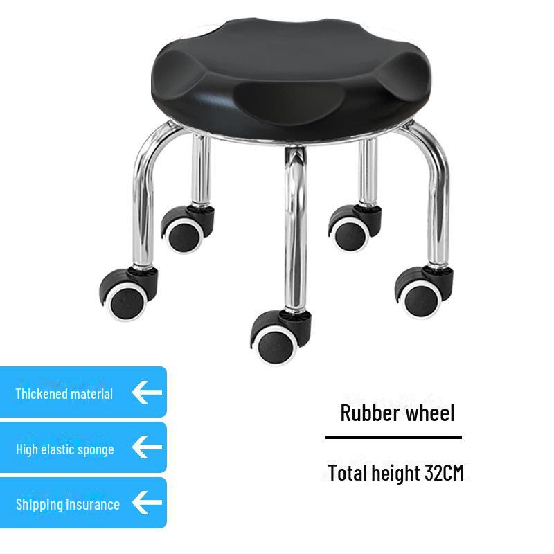 Silent Mobile Beauty Stool with Universal Wheels - Multifunctional, Low-Profile, Round Design for Home or Studio Use.