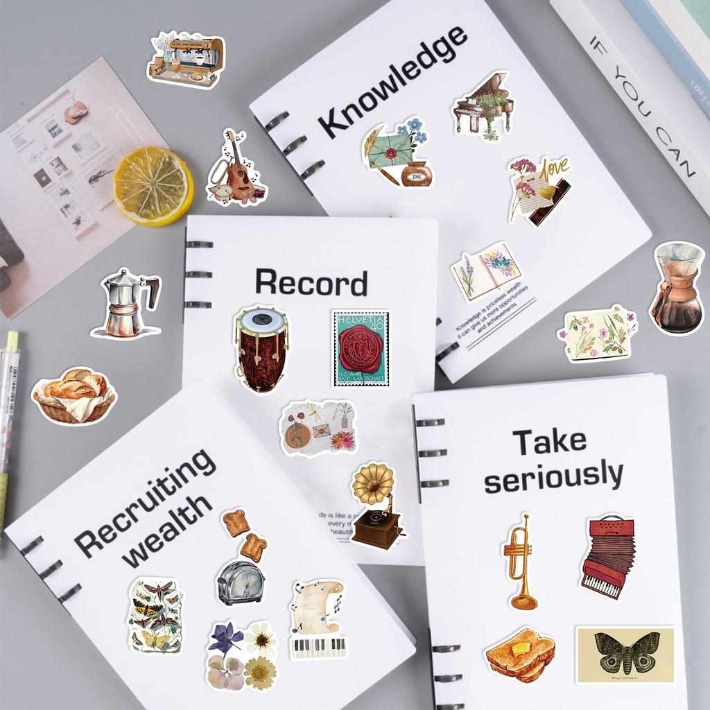 50pcs Vintage Cartoon Things Stickers Aesthetic Decals for DIY Skateboard Scrapbook Laptop Suitcase Guitar - Toy Decoration