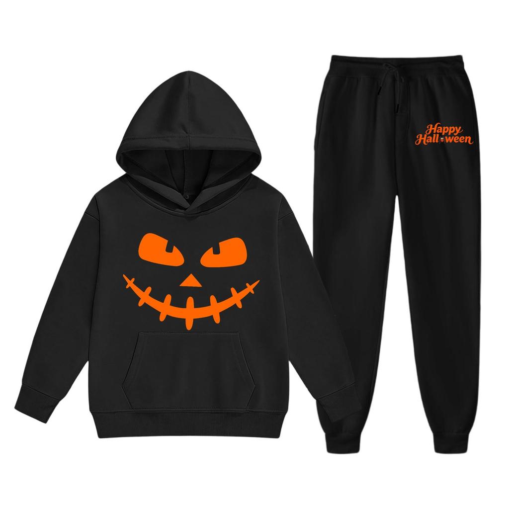 Kids Halloween Hoodie Set Long Sleeve Pullover Sweatshirt with Front Pocket and Elastic Waistband Pants Comfortable Fit for Boys and Girls