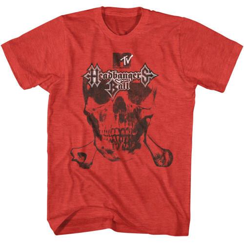MTV Headbangers Ball Logo Skull And Bones Red Heather Adult T-Shirt Unisex T-Shirt XL