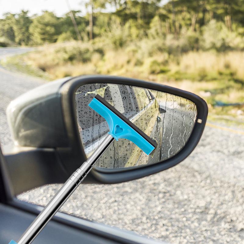 Retractable Rearview Mirror & Window Cleaning Brush/Squeegee