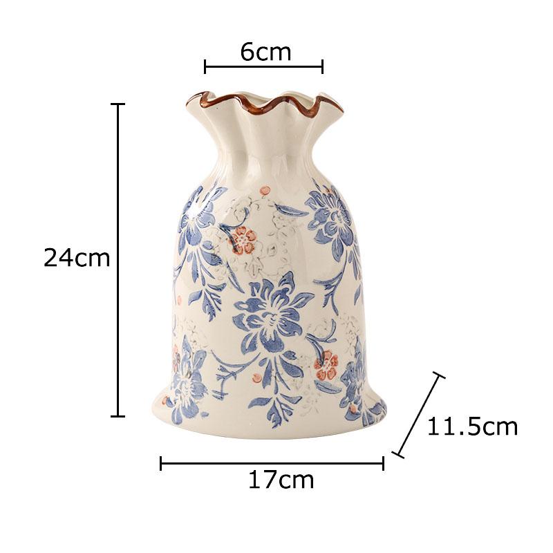 Vintage Floral Texture Ceramic Vase Table Decoration Flower Arrangement Creative Bag Shape Flowers Vases Room Aesthetic Decor
