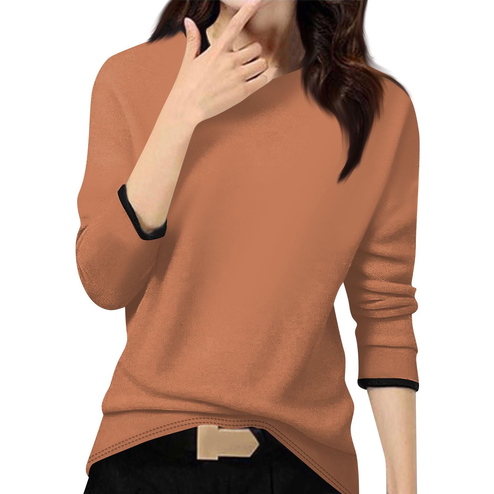 

Женский повседневный модный топ, однотонный, круглый вырез, длинный рукав, пуловер S оранжевый