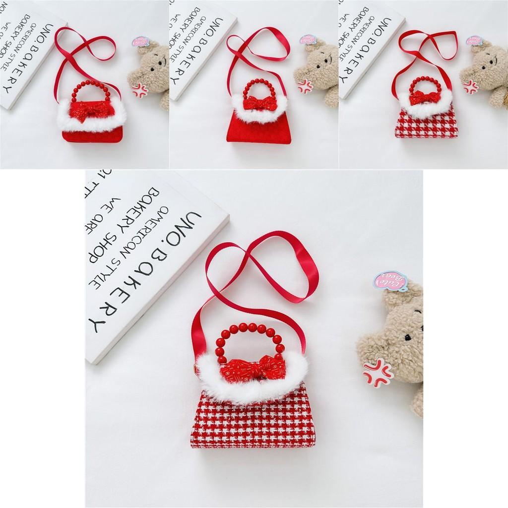 Cute Red Princess Style Children's Coin Bag With Charming Bow And Cartoon Design
