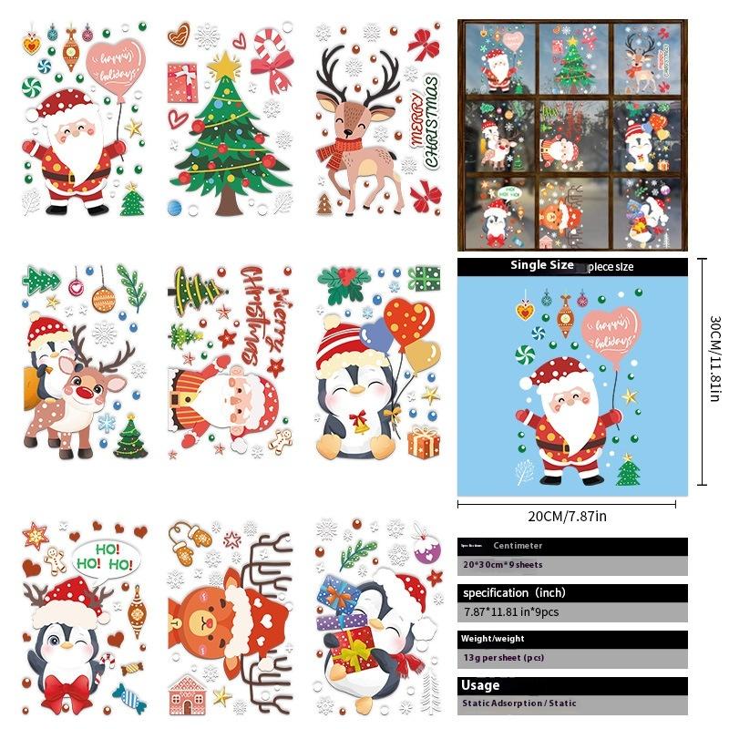 Santa Claus Christmas Ornaments Static Stickers Window Grilles Scene Arrangement Glass Doors Stickers Windows