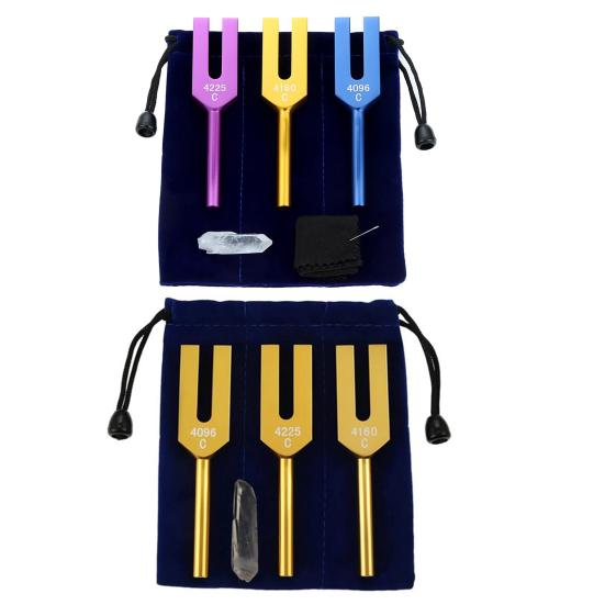 3 Stück Aluminium-Stimmgabel mit Holzhammer Faux-Kristall-Tasche 4096/4160/4225Hz Heilinstrument Stimmgabel Yoga Meditation Entspannung Zubehör