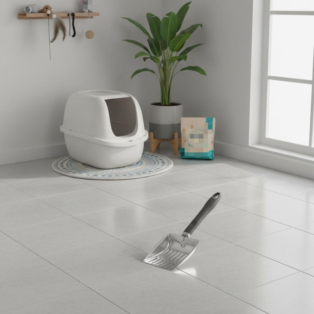 Stainless Steel Litter Scoop Slotted Design Long Handle Feline Litter Scoop Feline Poop Scooper Easy to Clean