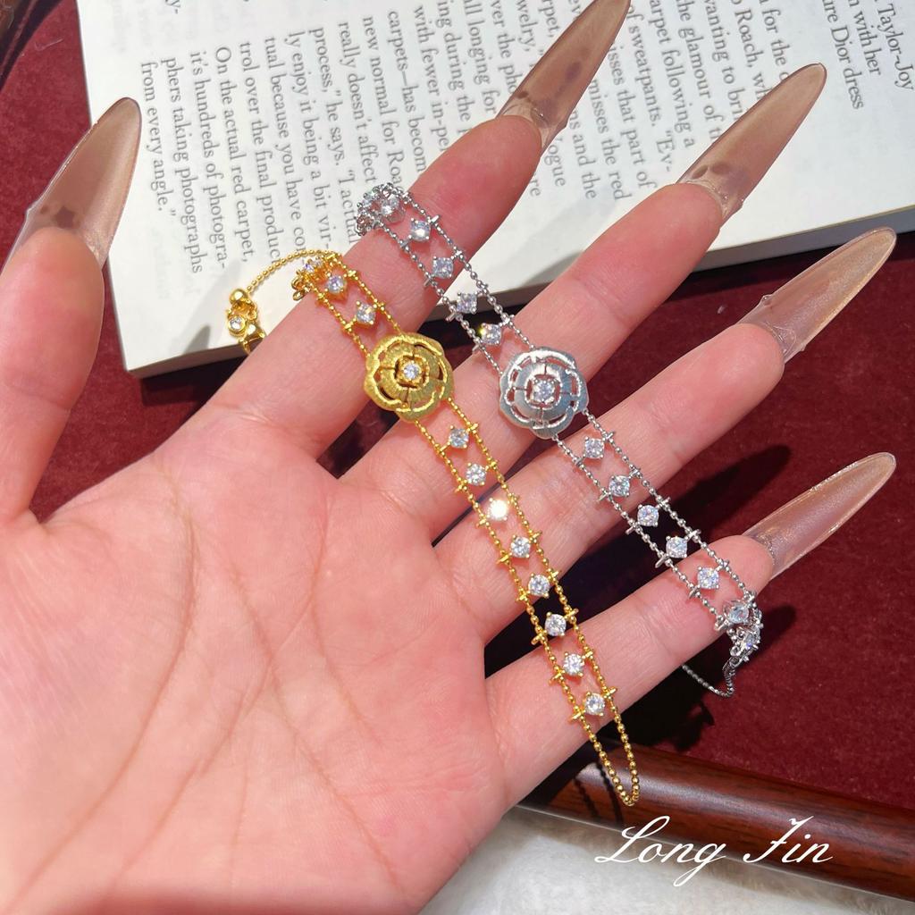Italian Handmade Brushed Camellia Point Diamond Bracelet High-End Light Luxury French Flower Jewelry Live Broadcast
