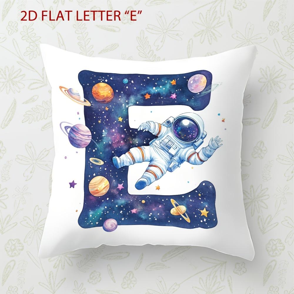 Astronaut Letter Print Pillow Cover Cosmic Space Theme Cushion Cover For Office Sofa Bedroom Living Room Home Decor Galaxy Style