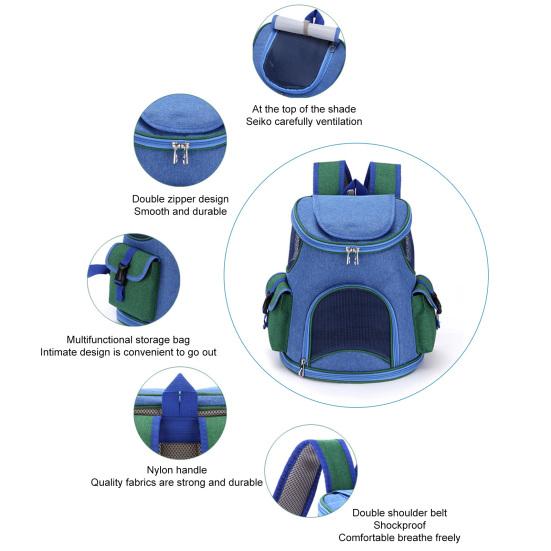 Pet Bag Top Roller Blinds Double Zipper Side Pocket Pet Carrier Backpack Outdoor