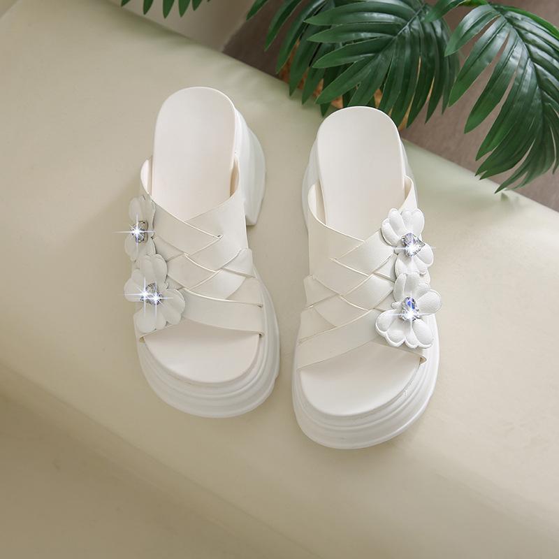 

New thick heel cool slippers women s summer new muffin thick bottom hollow fish mouth slippers wear fashion one-word drag 35