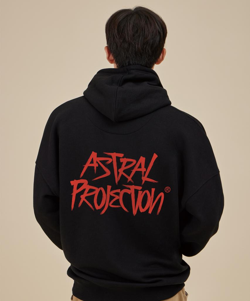Graffiti Lettering Oversized Wide Shoulder Hoodie_Black