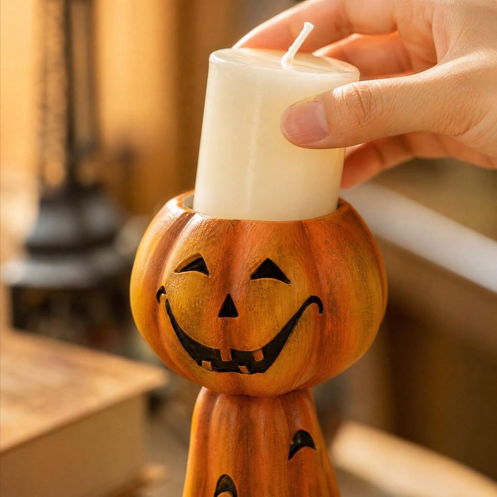 Stacking Pumpkin Candle Holder for Halloween Tabletop Decoration