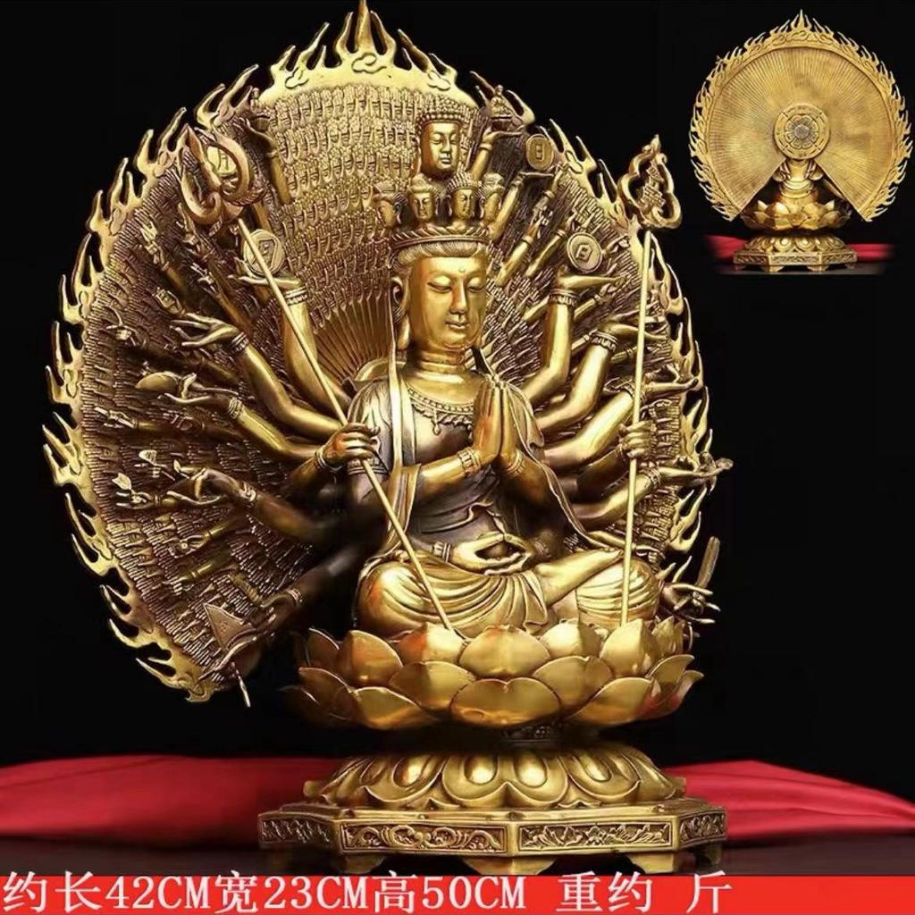 Bodhisattwa Guanyin Tysiącręka Osiemnaście Ramion Quan Tie Matka Brązowy Posąg Dekoracja Domu Prezent Dekoracja Salonu