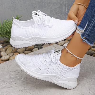 Ademende Mesh Sportschoenen voor Dames - Effen Kleur Lage Sportsneakers met Kunststof Zool, All-Season Veterschoenen Atletisch Schoeisel, Effen Neus Ontwerp