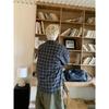 Men's Plaid Pattern Digital Print Long-Sleeve Button-Up Shirt for Autumn and Winter