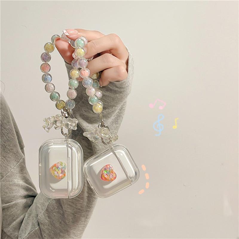 Airpods 1 /2 Generation Colored Beads Portable Chain Apple Bluetooth Protective Case 3Rd Generation Earphone Case Pro Three-Dimensional Love