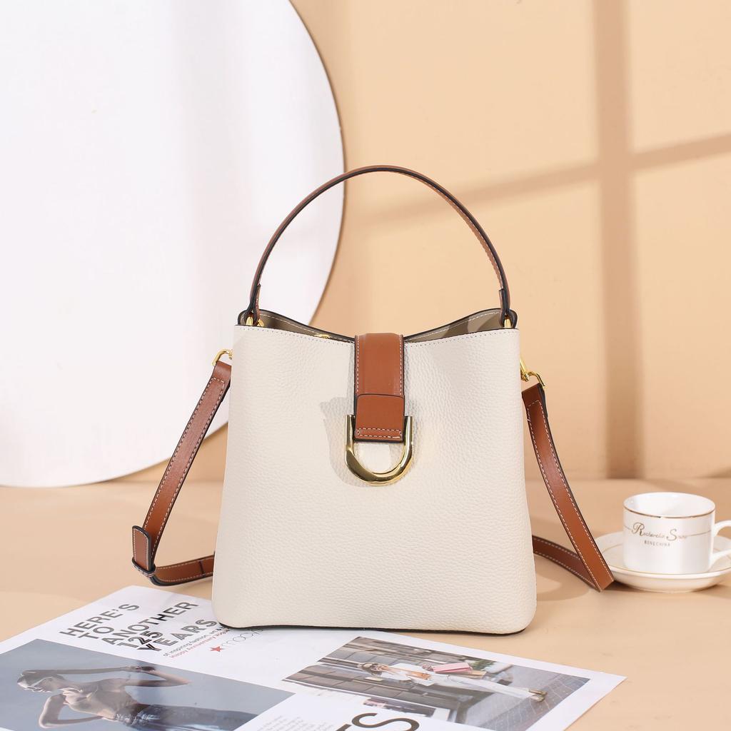 Cowhide Women's Bag Single Shoulder Crossbody Women's Bag Cute Fashion Bucket Bag Multi Shoulder Strap