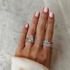 Huitan Simple Stylish Lines Cubic Zirconia Rings Women  Color Band Bridal Wedding Accessories Modern Jewelry for Party New