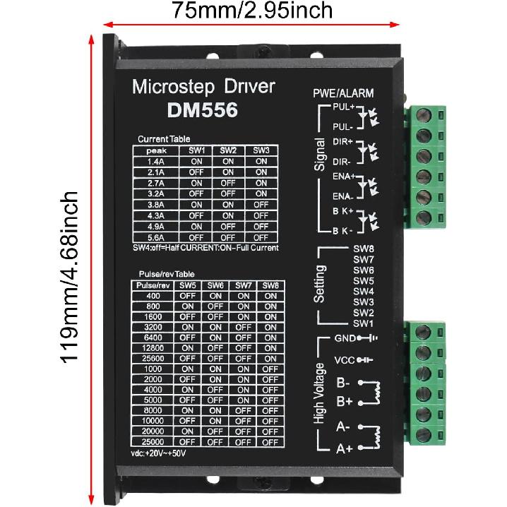 2Pcs TB6600 5A Stepper Motor Driver DC12-48V CNC Controller Nema 23 Nema17 Series Stepper Motor Single Axes 1 Phase Hybrid Metal Case CNC Engraving