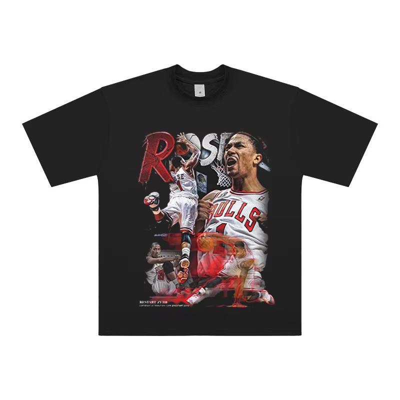 Derrick Rose Basketball T Shirt for Unisex Women Oversized Pure Cotton Short Sleeve Bulls Style Iconic Guard Fashion Daily Top M