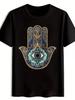 T-shirt décontracté à manches courtes pour homme avec imprimé Main de Fatma & Œil - Noir Bohème G
