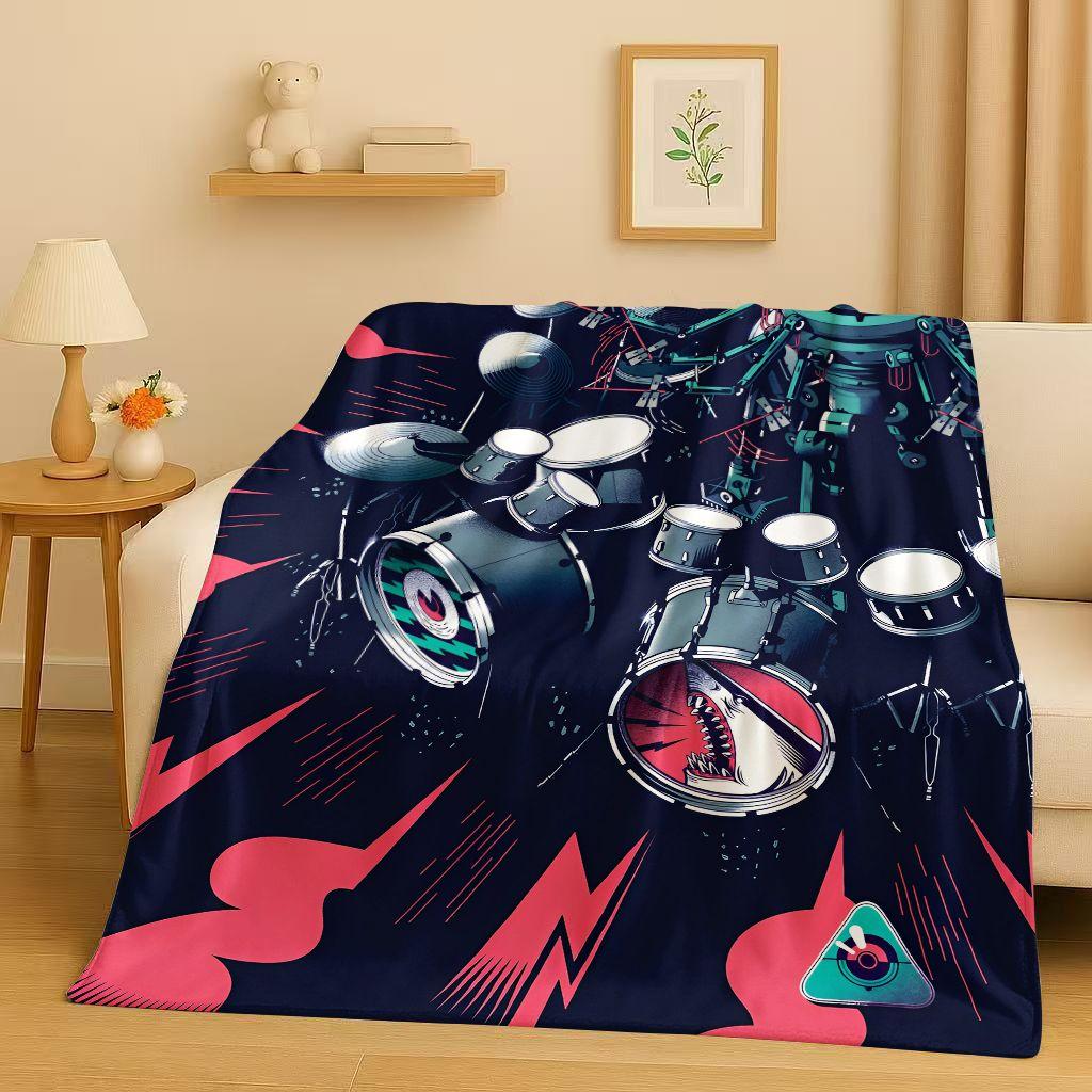Set Batteria Classico Strumenti Musicali Rock Coperta in Flanella, Coperta Plaid Ultra Morbida per Casa Camera da Letto Letto Divano Copertura Regalo per Bambini