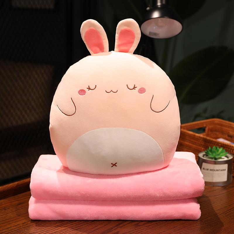 Soft Cute Cartoon Animal Hand Warmer 3-in-1 Pillow Blanket for Office Naps