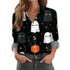 Women's Halloween Printed Casual Half-Open Collar Long Sleeve Shirt