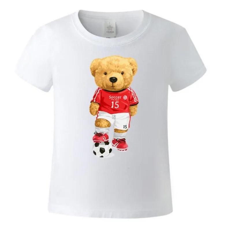 plus Size Trendy Teddy Bear Graphic Tee Casual Short-Sleeved T-Shirt Polyester Fabric Summer Top for Men