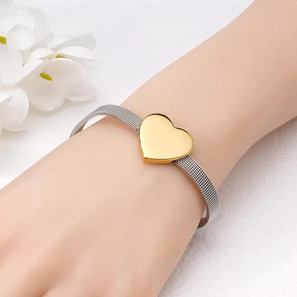 18K Gold Plated Three-Color Heart Mesh Bracelet
